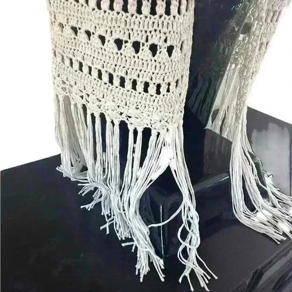 Women’s Crochet Top Size‎ Medium M Fringe Ivory Cropped Tomato Girl Summer - Picture 4 of 13